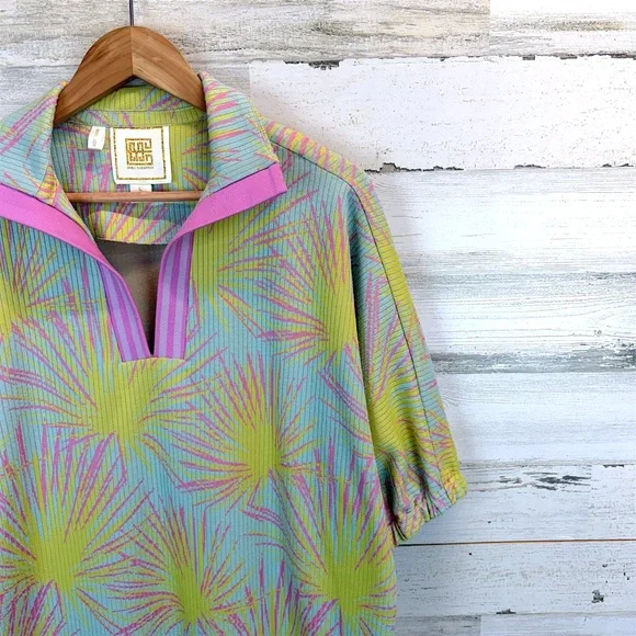 Emily McCarthy Poppy Caftan Midi Dress Palm Print Pink Green Resort Large - Picture 8 of 13